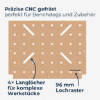 MDF Langlochplatte von GLUTBERG TOOLS – präzise CNC-gefräste 20-mm-Löcher und Langlöcher für mehr Spannmöglichkeiten, perfekt für Benchdogs und Zubehör