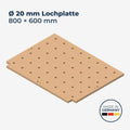 GLUTBERG TOOLS MDF Lochplatte mit Ø 20 mm CNC-Löchern, Format 800 × 600 mm, Made in Germany