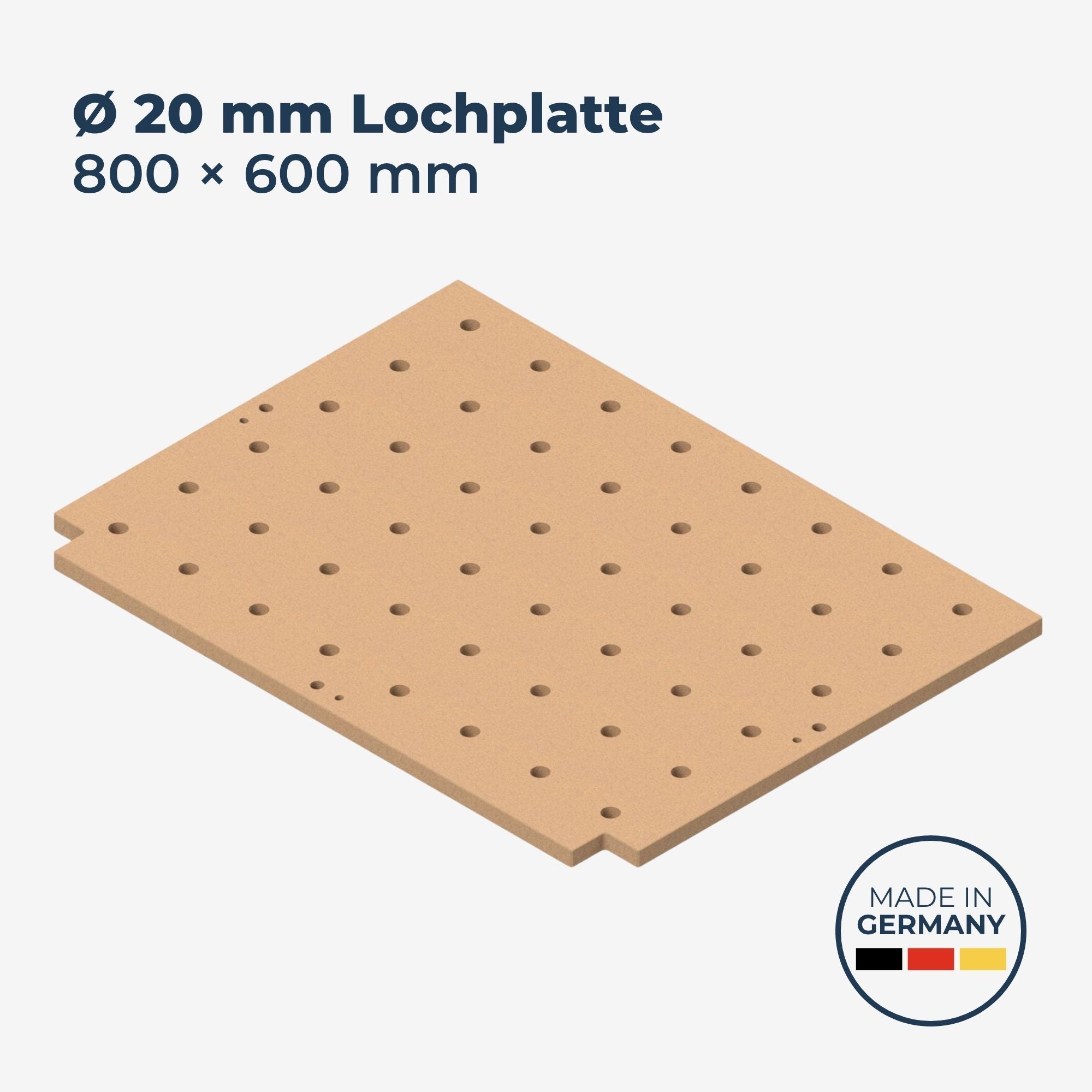 GLUTBERG TOOLS MDF Lochplatte mit Ø 20 mm CNC-Löchern, Format 800 × 600 mm, Made in Germany