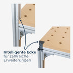MDF Lochplatte von GLUTBERG TOOLS – intelligente Eckaussparung für die nahtlose Aufnahme im Aluminium-Profil-System und zahlreiche Erweiterungen