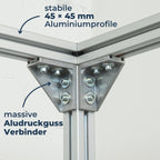 Workstation Pro Komplett-Set von GLUTBERG TOOLS – stabile 45 × 45 mm Aluminiumprofile und massive Aludruckguss-Verbinder in Industriequalität