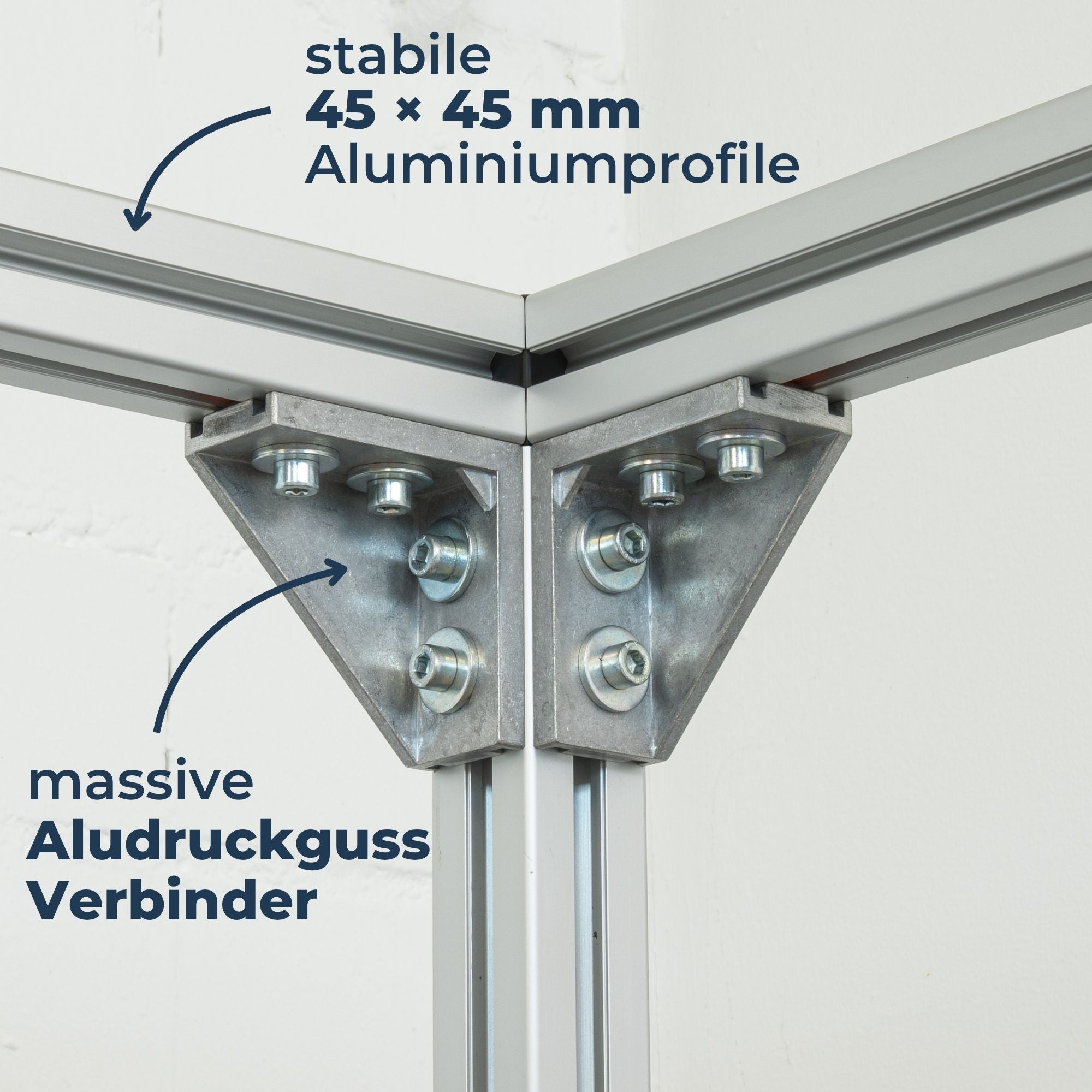 Workstation Pro Komplett-Set von GLUTBERG TOOLS – stabile 45 × 45 mm Aluminiumprofile und massive Aludruckguss-Verbinder in Industriequalität