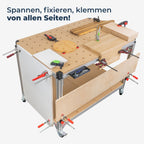 Workstation Pro Komplett-Set von GLUTBERG TOOLS – Spannen, fixieren und klemmen von allen Seiten dank Aluminium-Profilnuten und 20-mm-Lochplatte