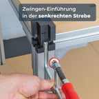Workstation Pro Komplett-Set von GLUTBERG TOOLS – Zwingen-Einführung in der senkrechten Strebe, vertikales Spannen von Werkstücken